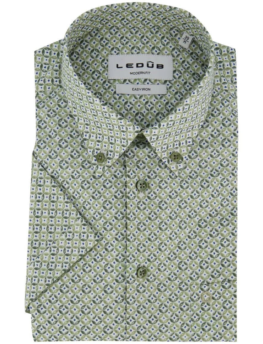 Overhemd groen geprint Ledub easy iron button-down collar