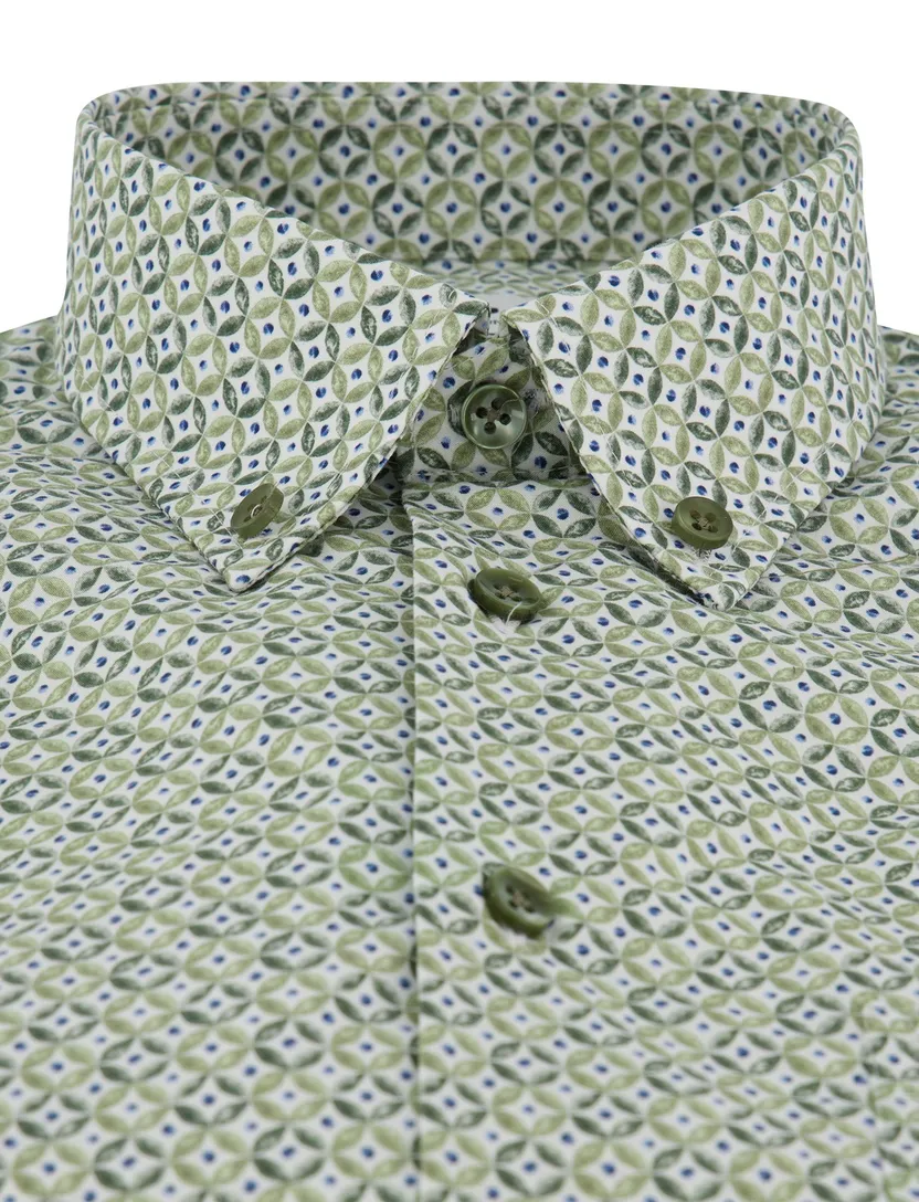 Modern fit groen geprint overhemd Ledub 100% katoen