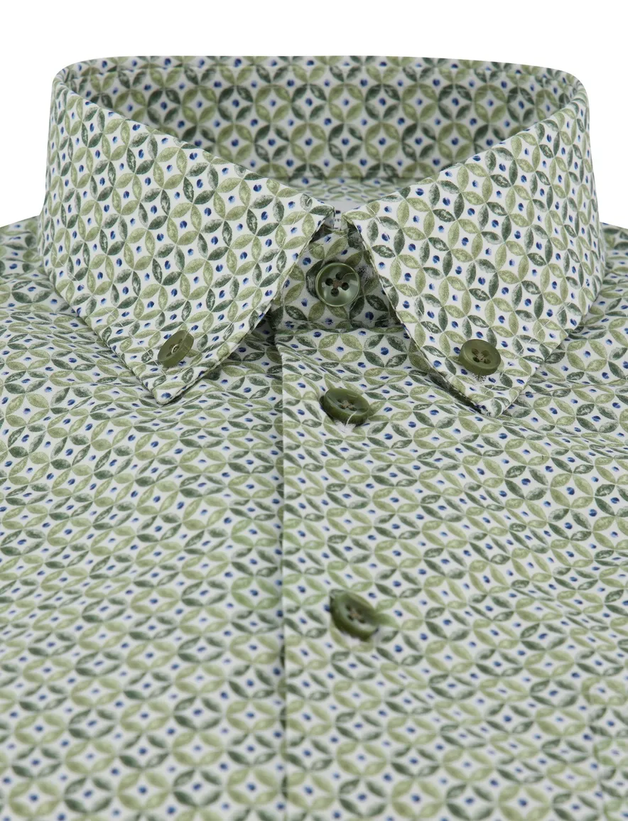 Overhemd groen geprint Ledub easy iron button-down collar