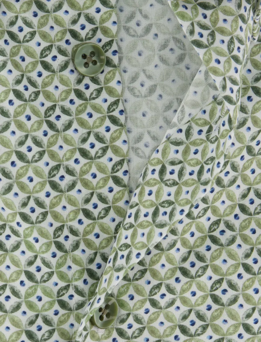 Ledub overhemd groen geprint Modern Fit borstzak