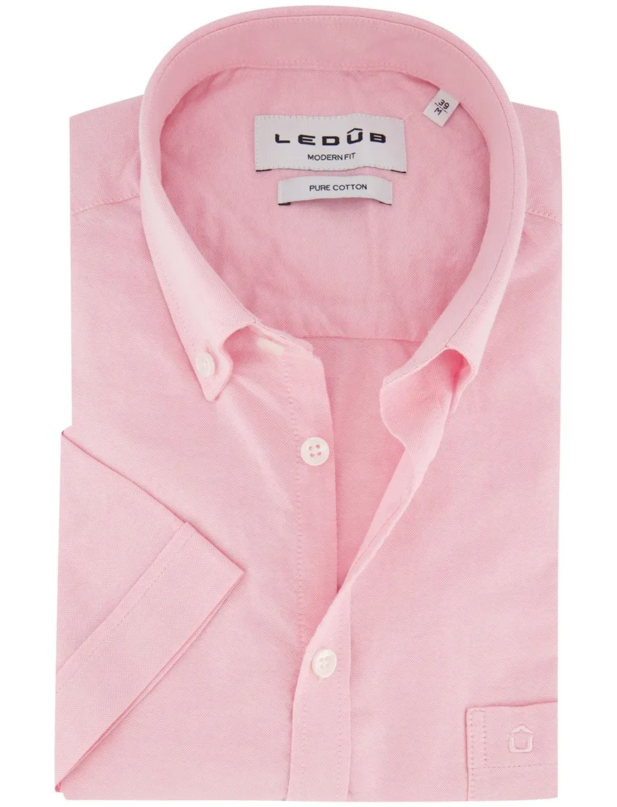 Overhemd Ledub Modern Fit korte mouw roze