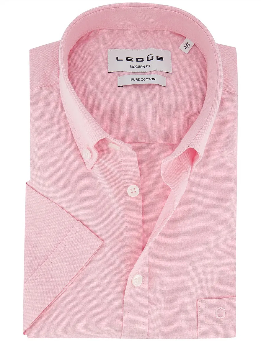 Overhemd Ledub Modern Fit korte mouw roze