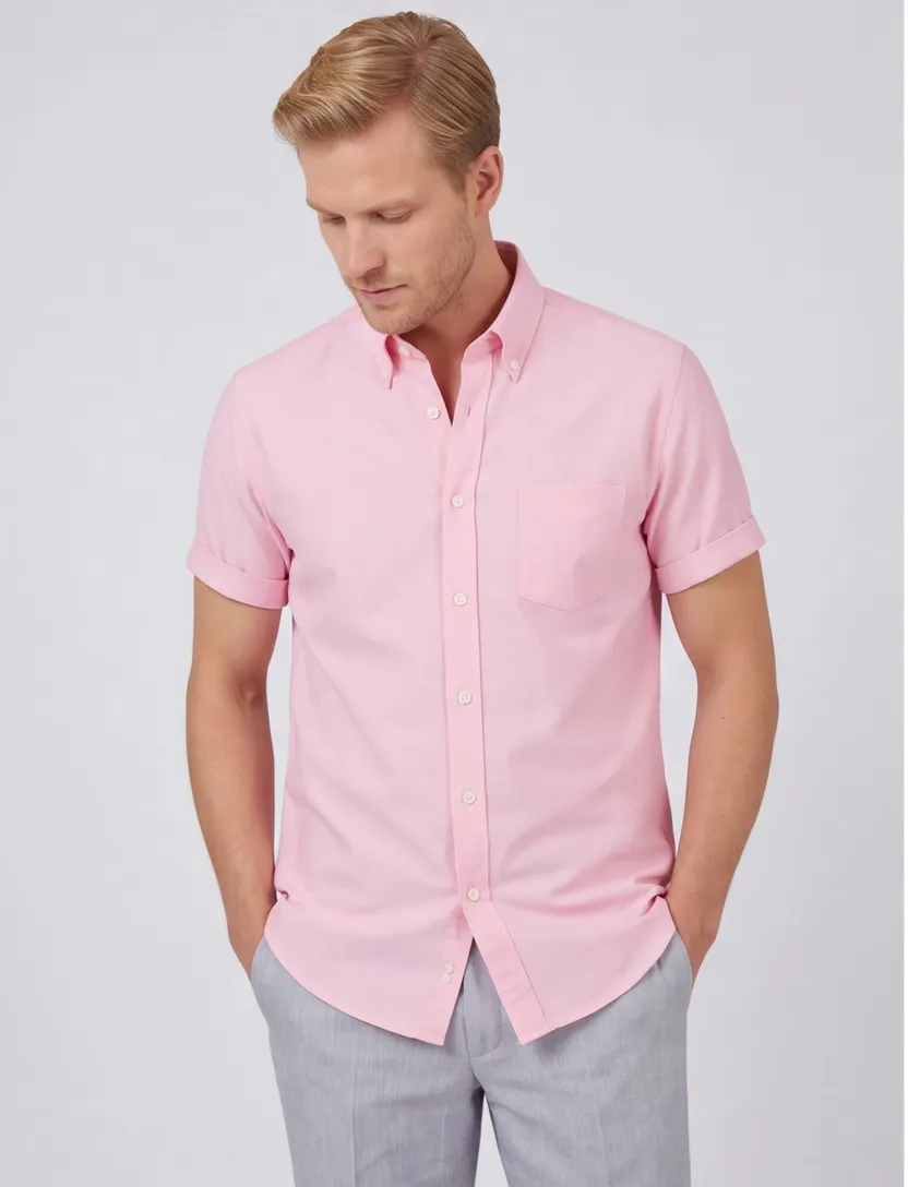 Modern Fit Ledub overhemd korte mouw roze