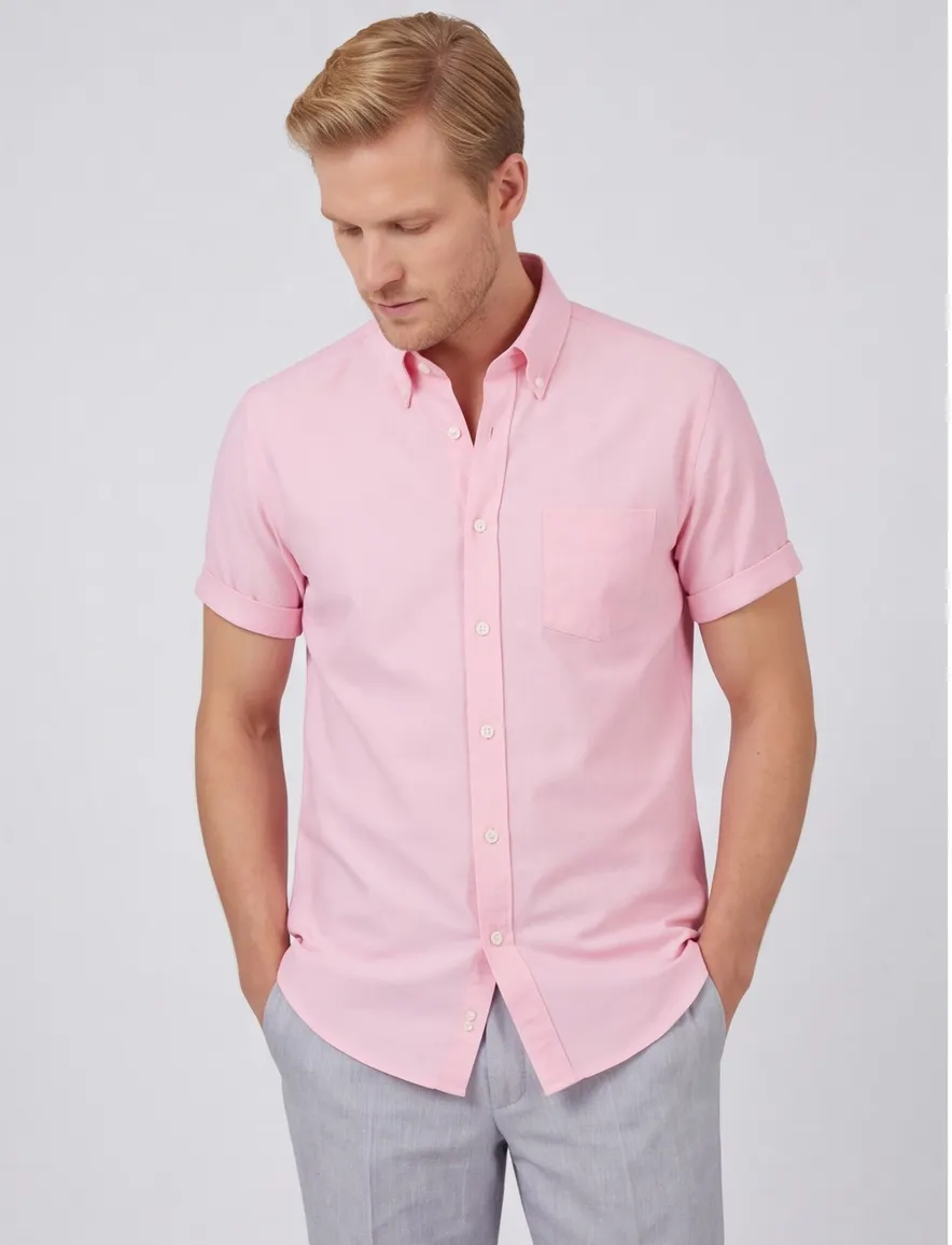 Overhemd Ledub Modern Fit korte mouw roze