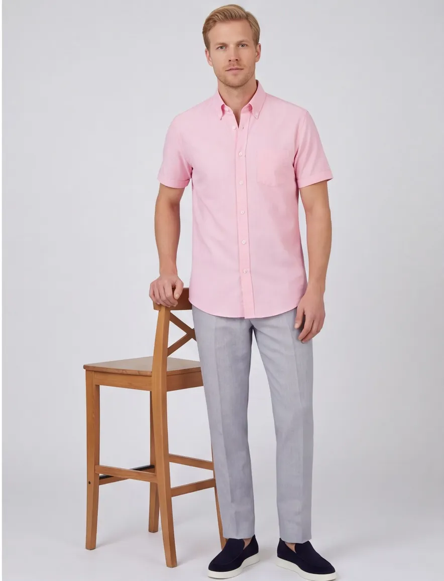 Overhemd Ledub Modern Fit korte mouw roze