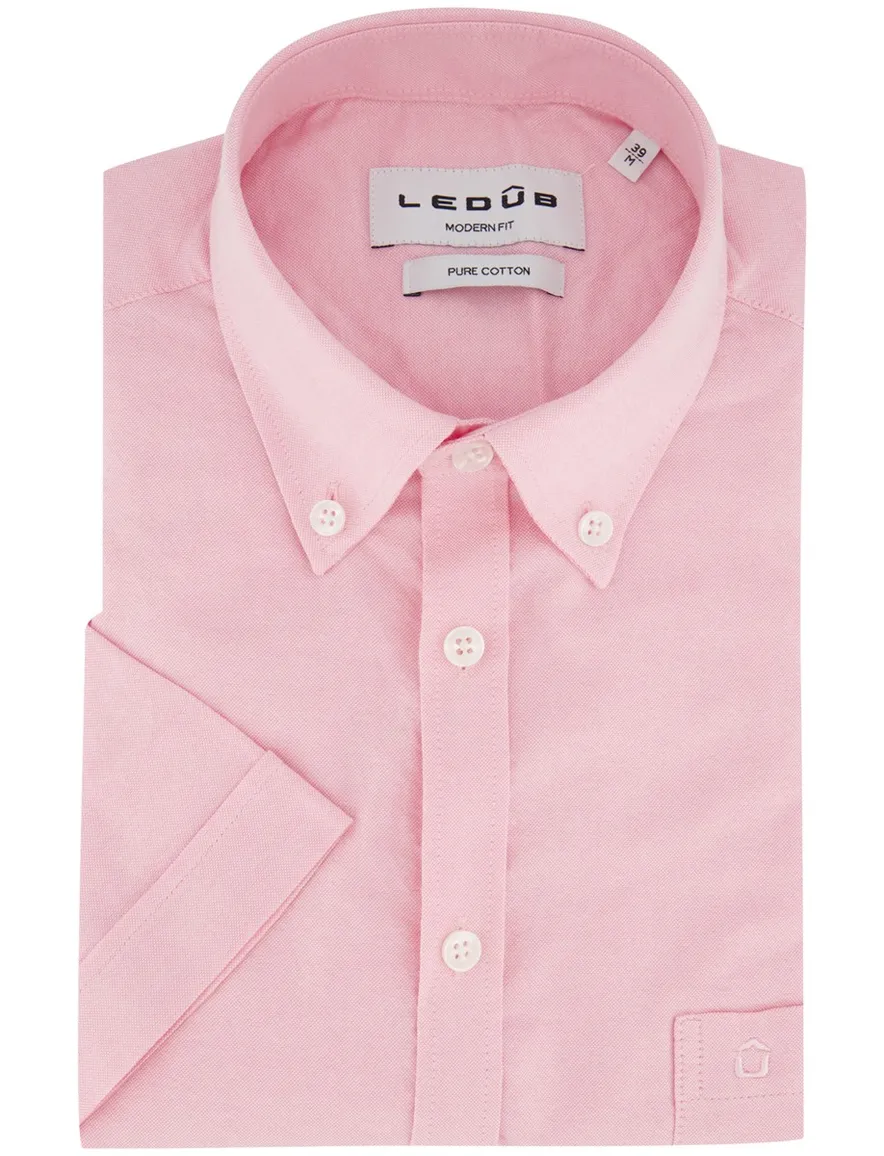 Ledub Modern Fit roze overhemd korte mouw
