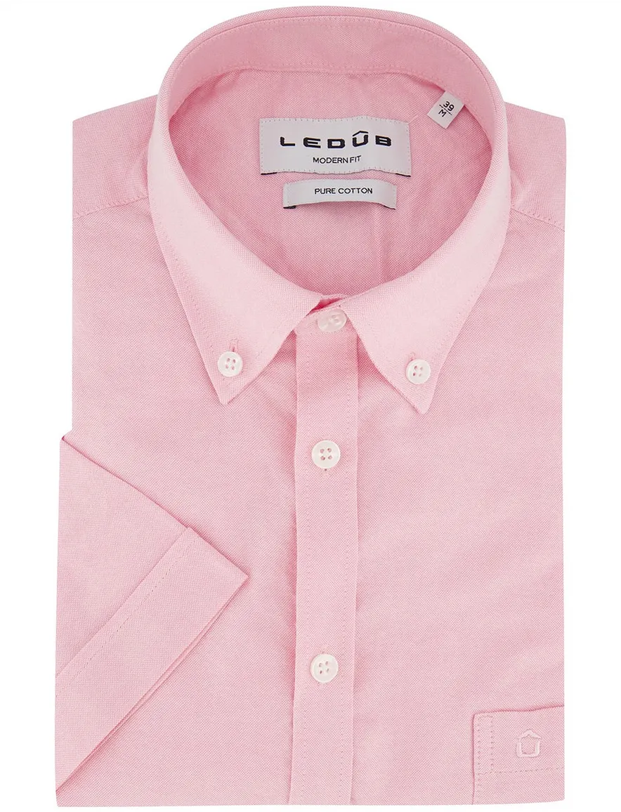 Overhemd Ledub Modern Fit korte mouw roze