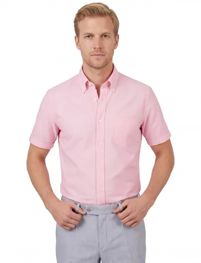 Ledub Modern Fit Ledub overhemd korte mouw roze