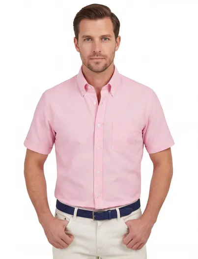 Ledub Overhemd Ledub Modern Fit korte mouw roze
