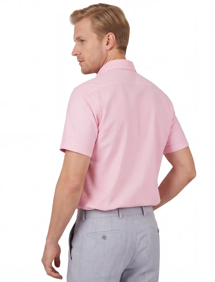 Modern Fit Ledub overhemd korte mouw roze
