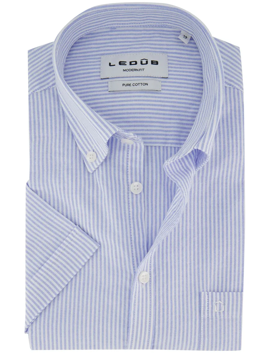 Overhemd blauw strepen Ledub pure cotton button-down collar