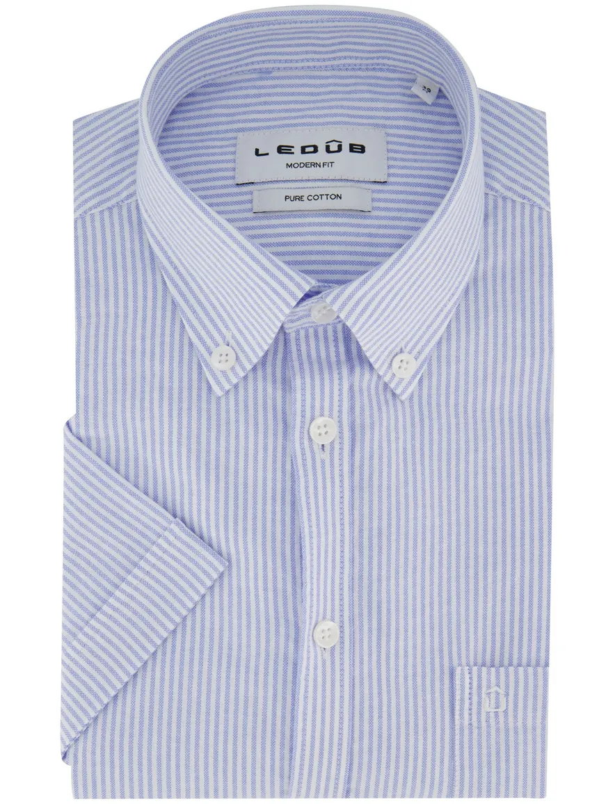 Overhemd blauw strepen Ledub pure cotton button-down collar
