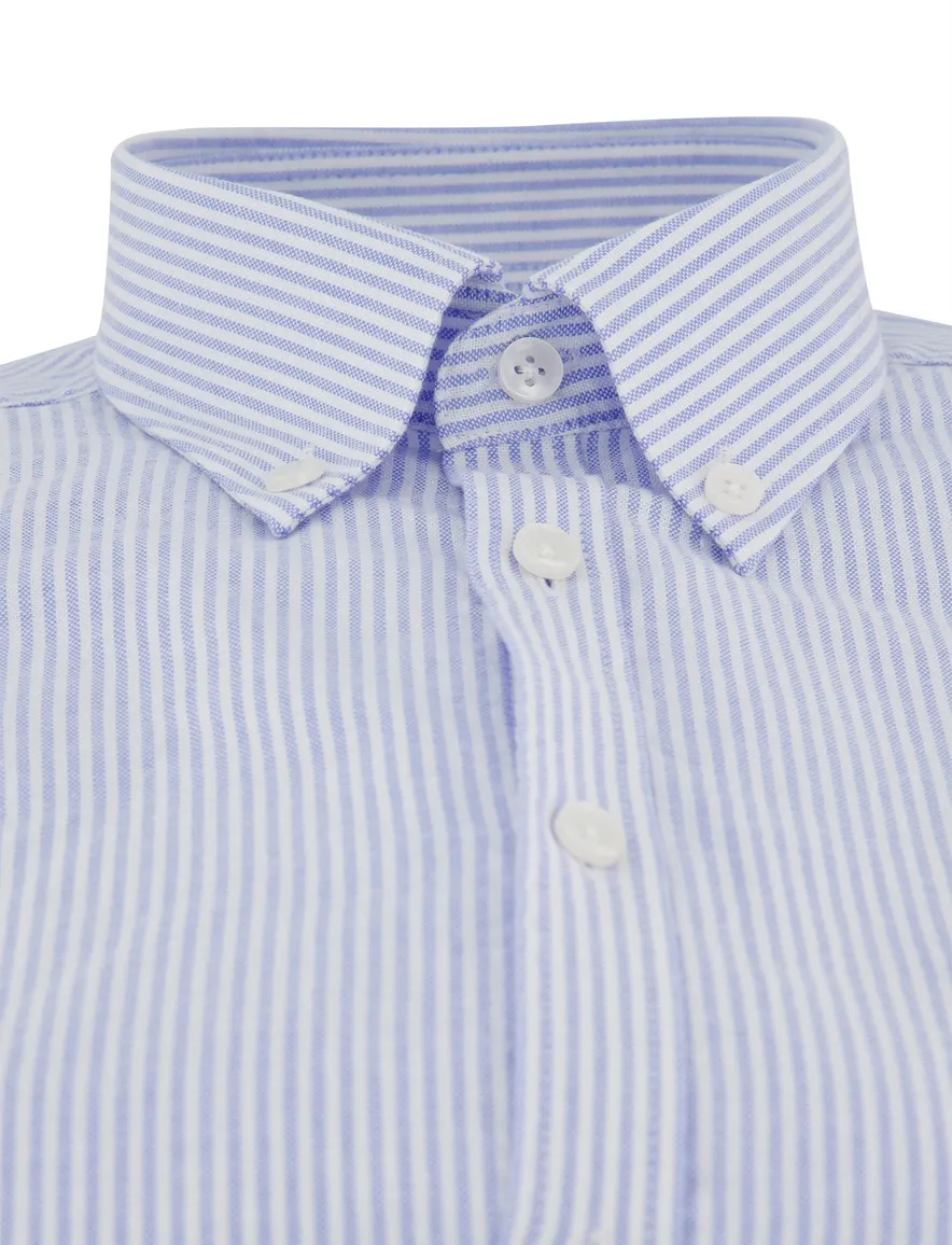 Overhemd blauw strepen Ledub pure cotton button-down collar