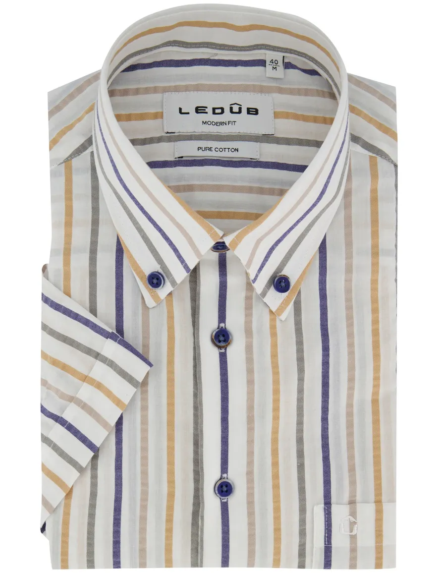 Ledub overhemd korte mouw gestreept multicolor Modern Fit