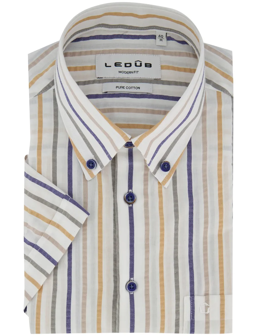 Ledub overhemd korte mouw multicolor gestreept