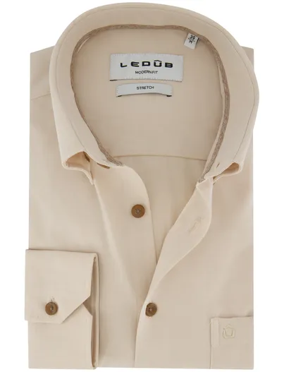 Ledub Ledub Modern overhemd beige stretch mouwlengte 7