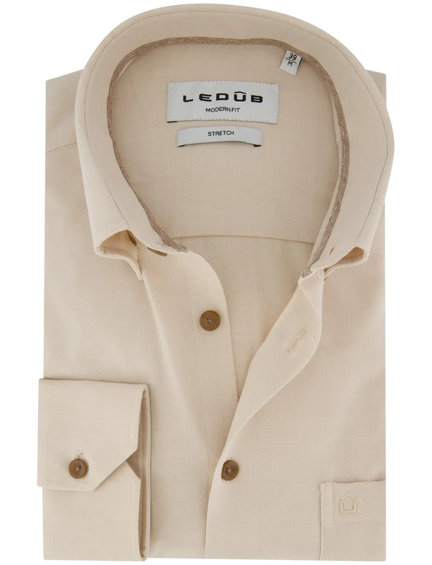 Ledub Modern overhemd beige stretch mouwlengte 7