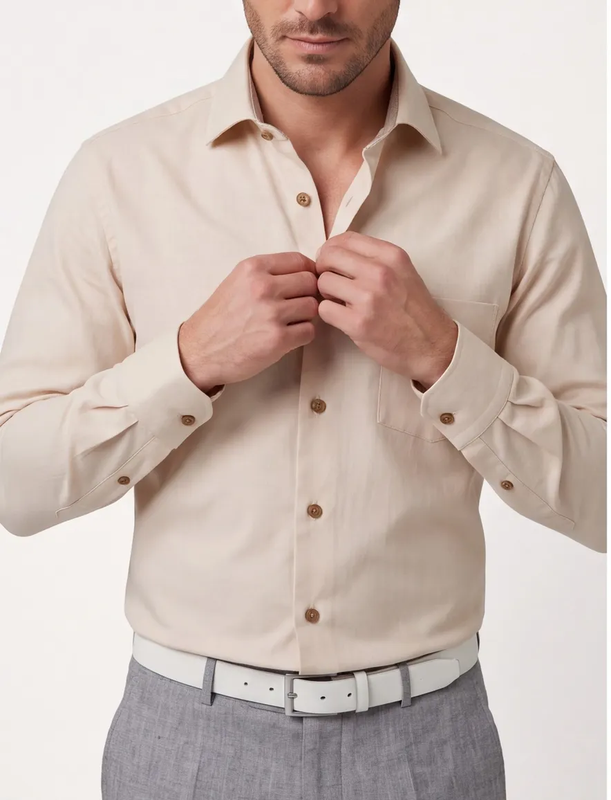 Ledub Modern overhemd beige stretch mouwlengte 7