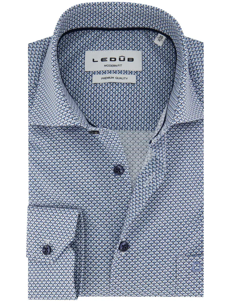 Ledub Modern overhemd blauw geprint mouwlengte 7