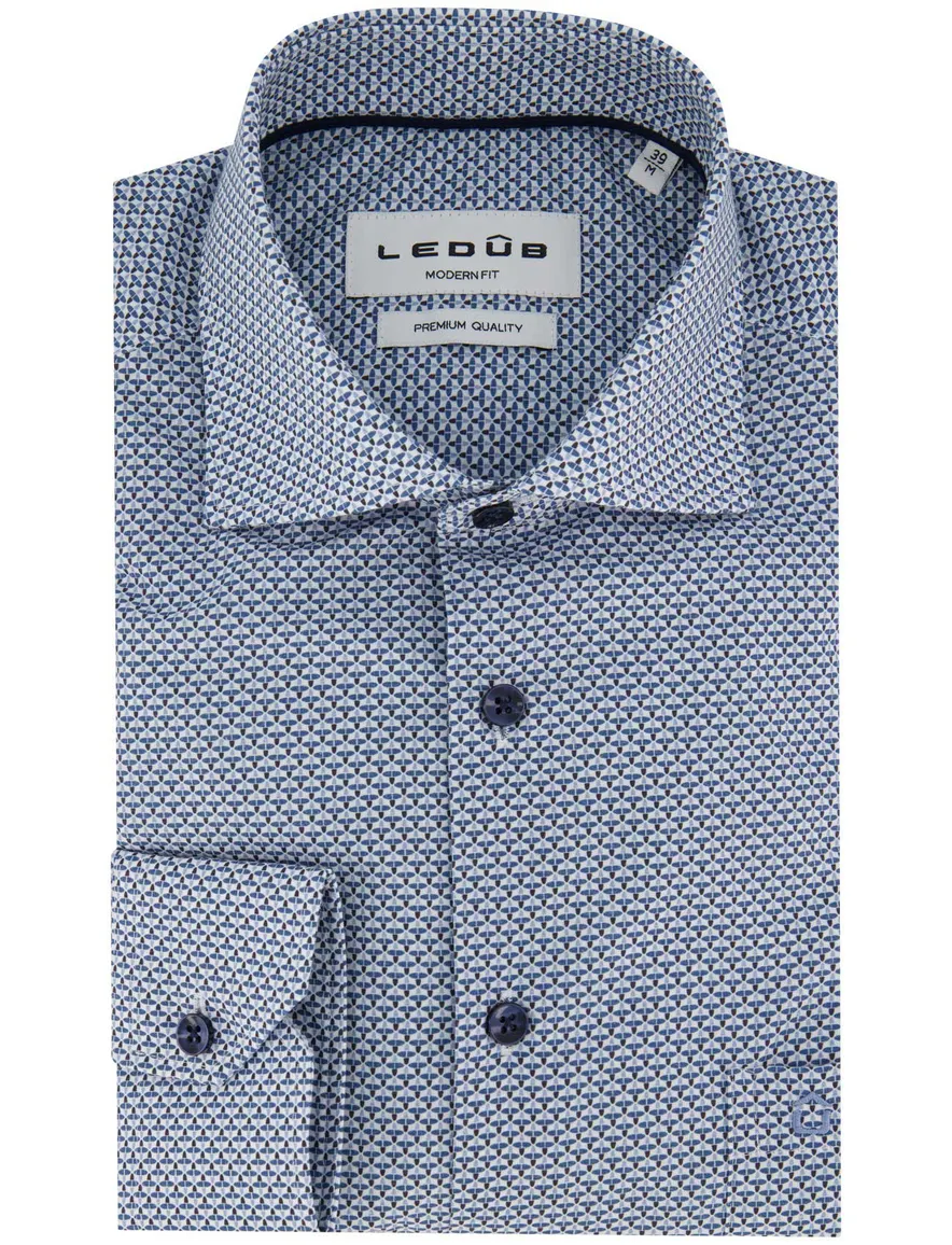 Ledub Modern overhemd blauw geprint mouwlengte 7