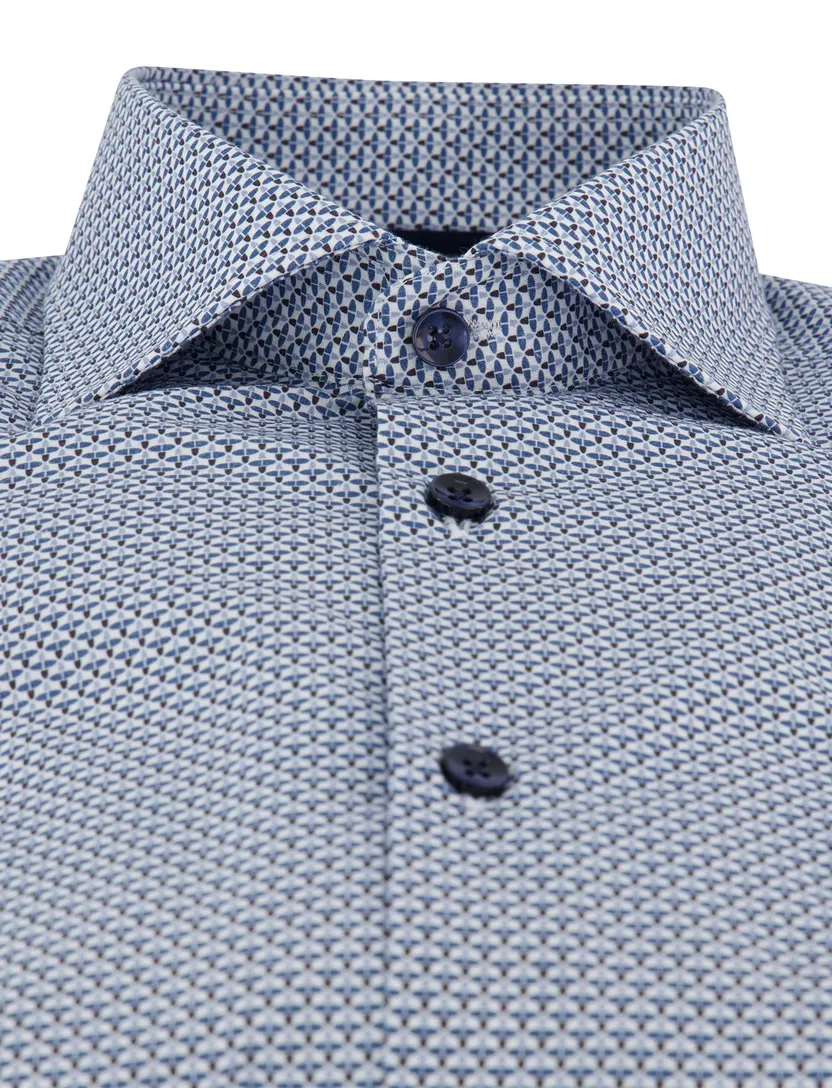 overhemd Ledub blauw geprint normale fit mouwlengte 7 borstzak