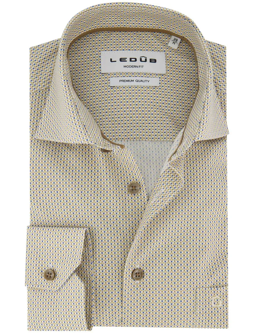 overhemd Ledub beige print normale fit mouwlengte 7