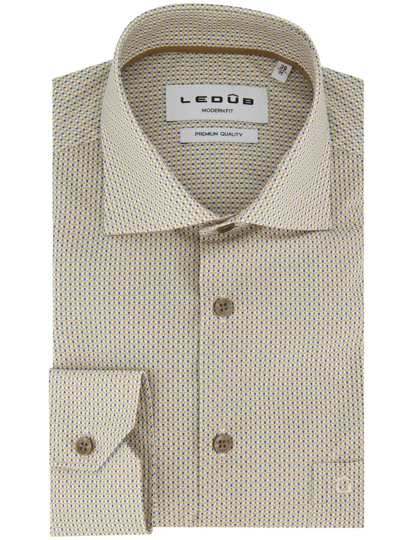 overhemd Ledub beige print normale fit mouwlengte 7