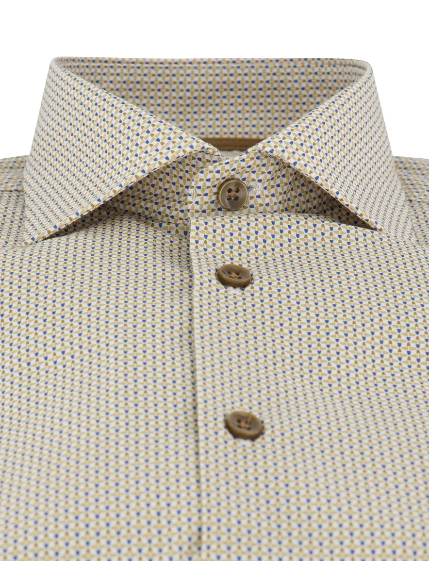 Ledub modern fit overhemd beige geprint mouwlengte 7