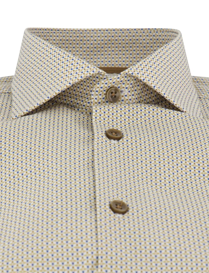 Ledub Modern overhemd beige geprint mouwlengte 7