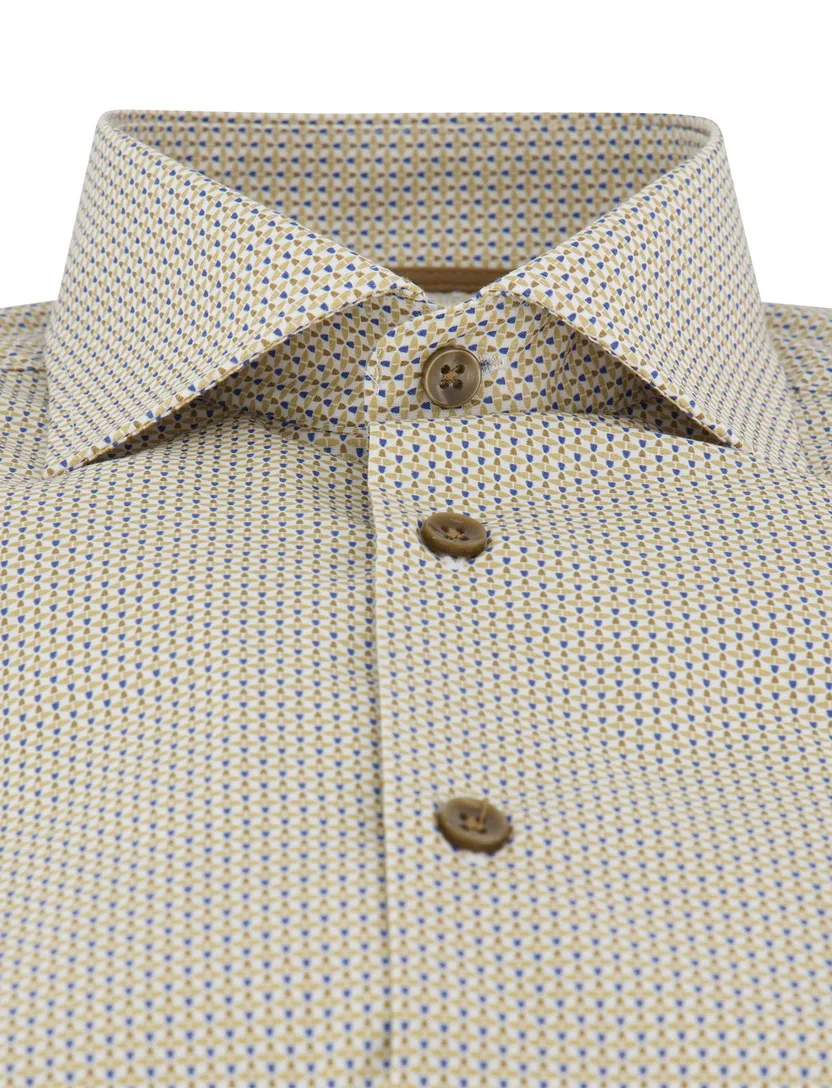 overhemd Ledub beige print normale fit mouwlengte 7
