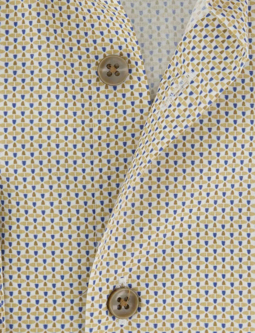 beige overhemd geprint Ledub mouwlengte 7 normale fit