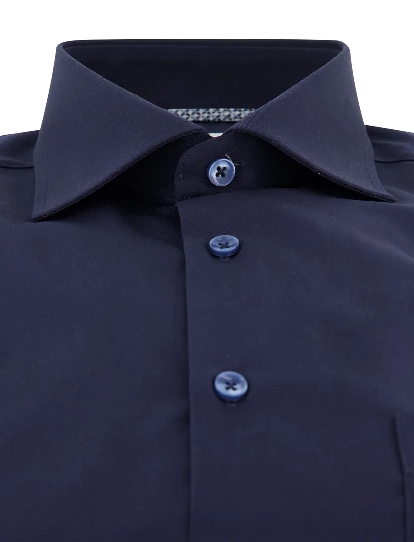 Overhemd donkerblauw ledub modern fit mouwlengte 7 strijkvrij