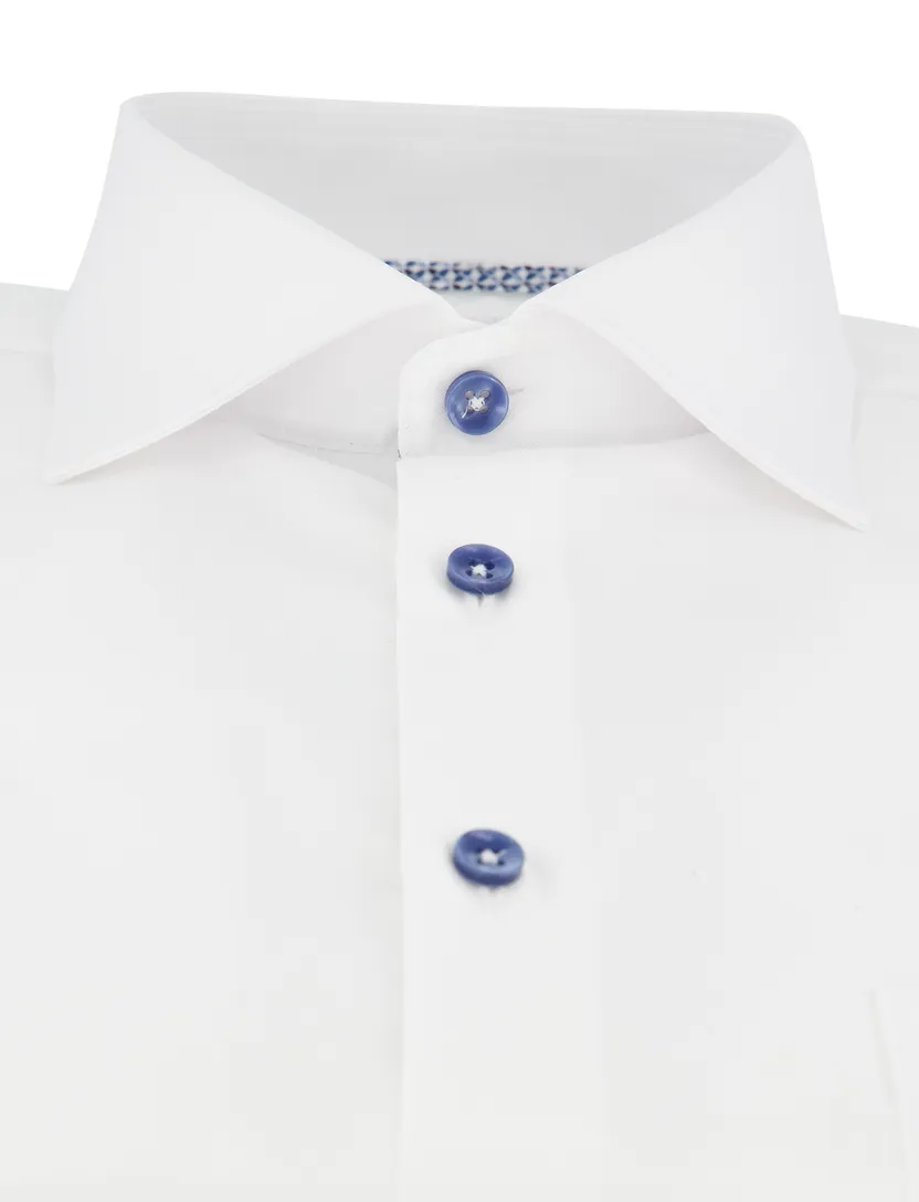 Overhemd blauw knoopjes wit ledub modern fit strijkvrij