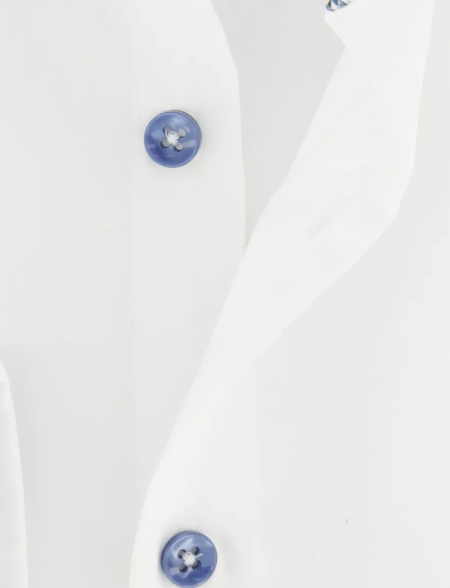 Ledub modern fit overhemd wit met borstzak blauwe knopen