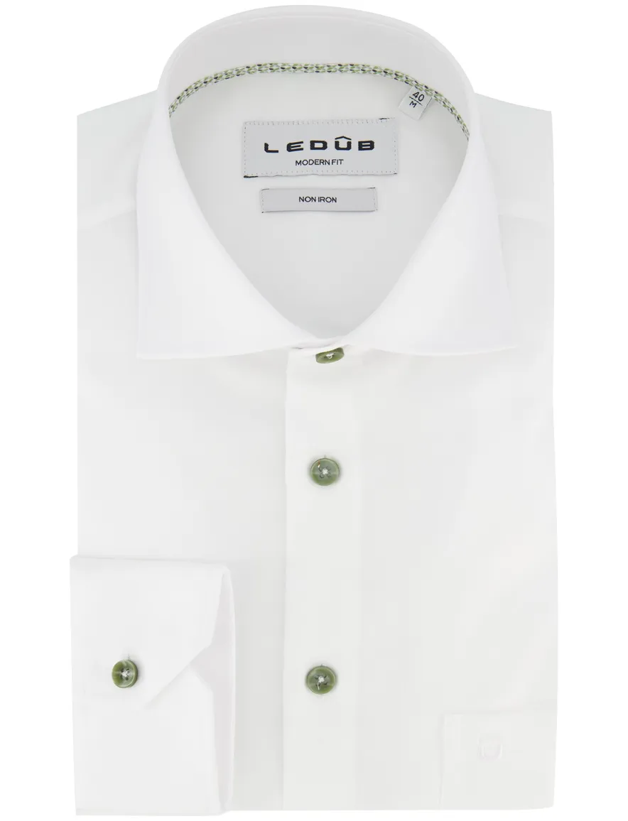 Ledub modern fit new overhemd wit strijkvrij mouwlengte 7