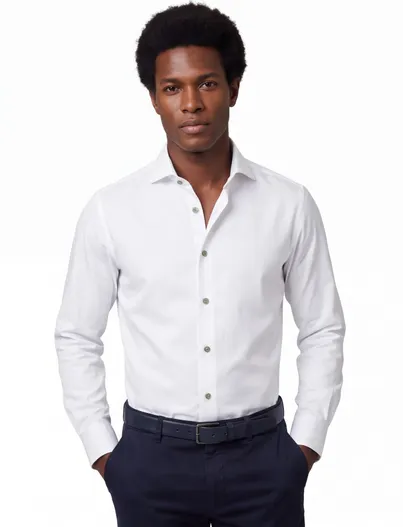 Ledub Wit overhemd ledub normale fit strijkvrij wide spread boord