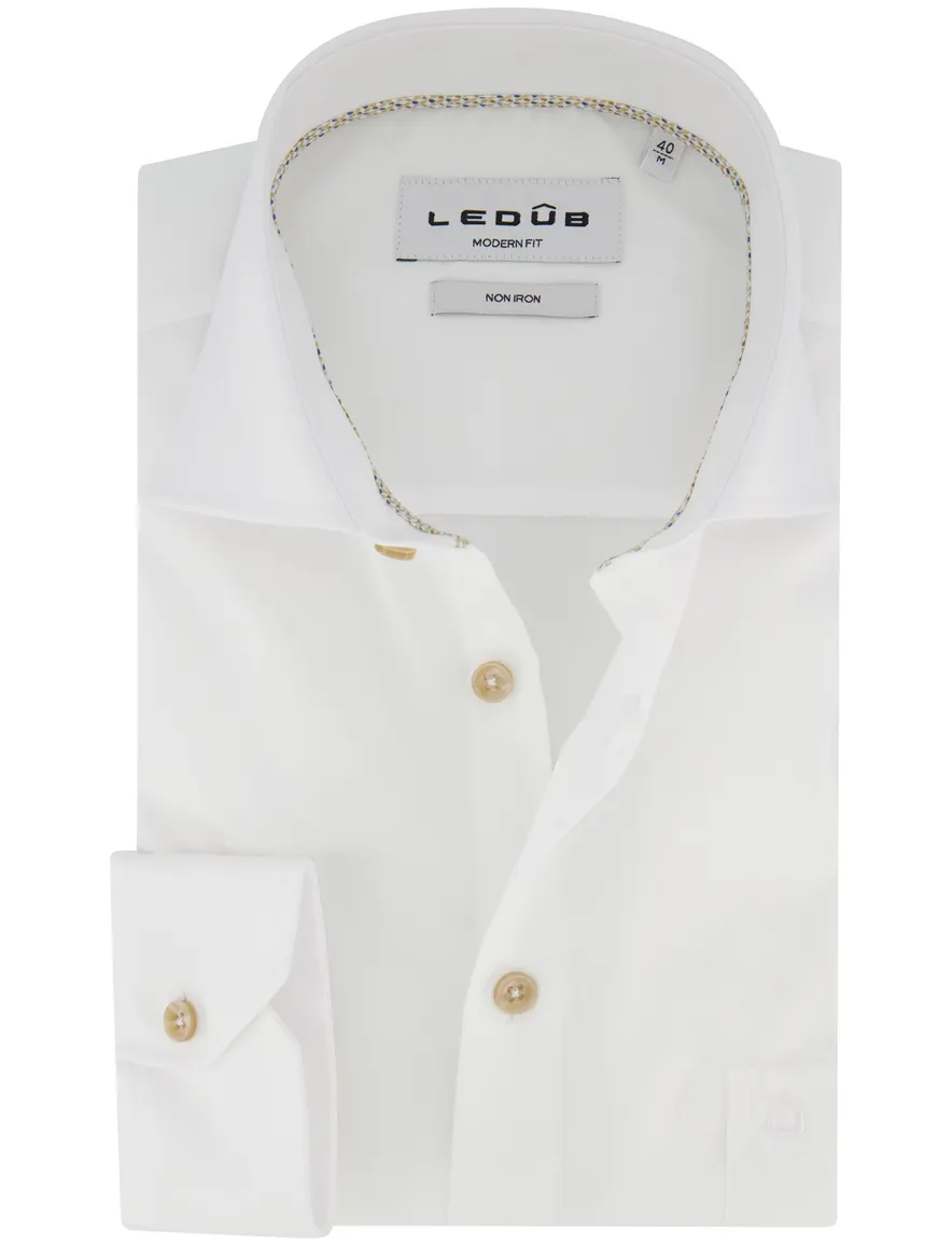 LEDUB Modern fit overhemd wit strijkvrij ml 7