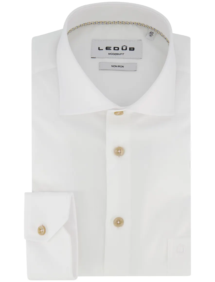 LEDUB Modern fit overhemd wit strijkvrij ml 7