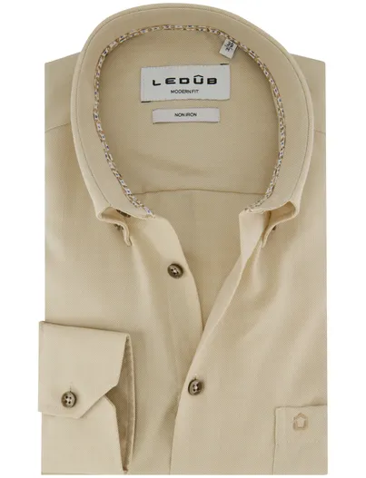 Ledub Ledub Modern Fit overhemd mouwlengte 7 beige