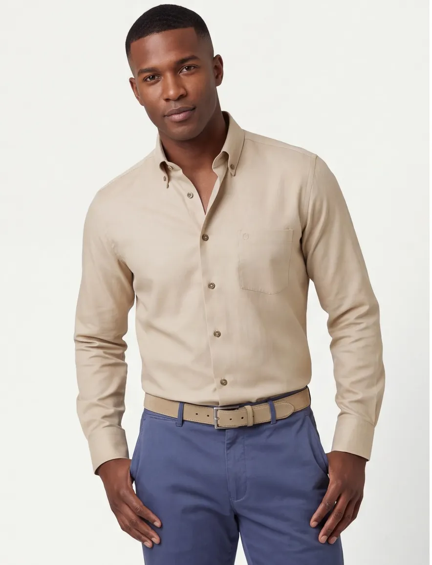 overhemd mouwlengte 7 beige Ledub Modern Fit