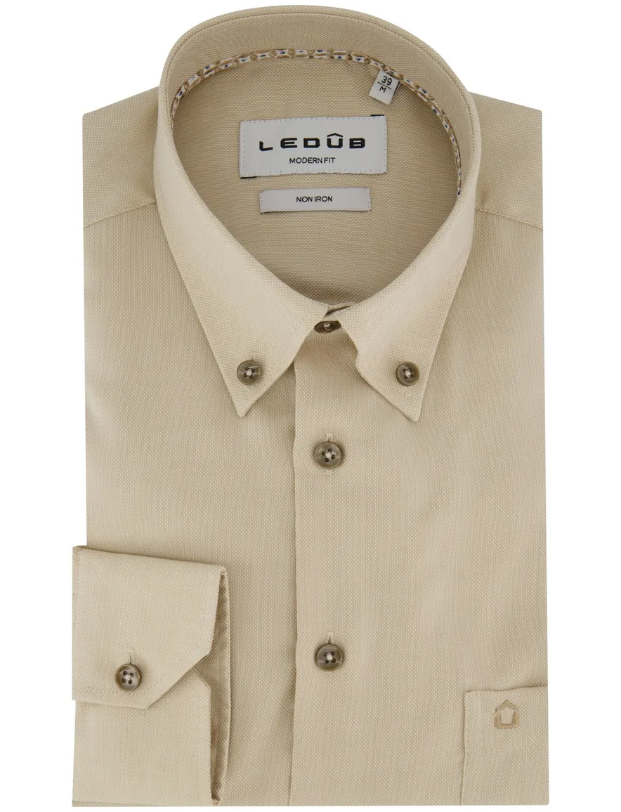 overhemd mouwlengte 7 beige Ledub Modern Fit
