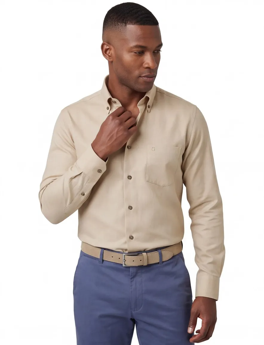 overhemd mouwlengte 7 beige Ledub Modern Fit