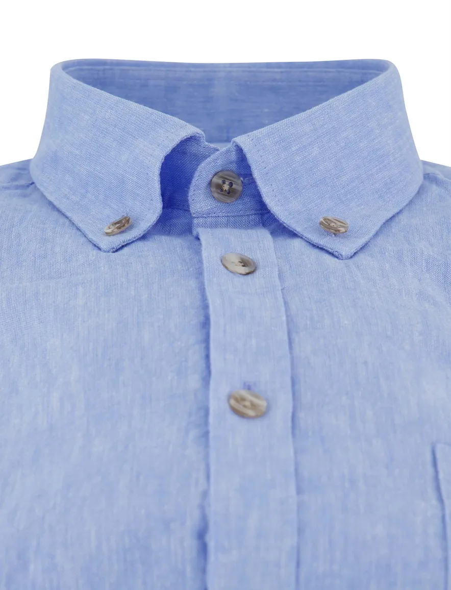 Ledub overhemd blauw gemêleerd lange mouw Modern Fit button down