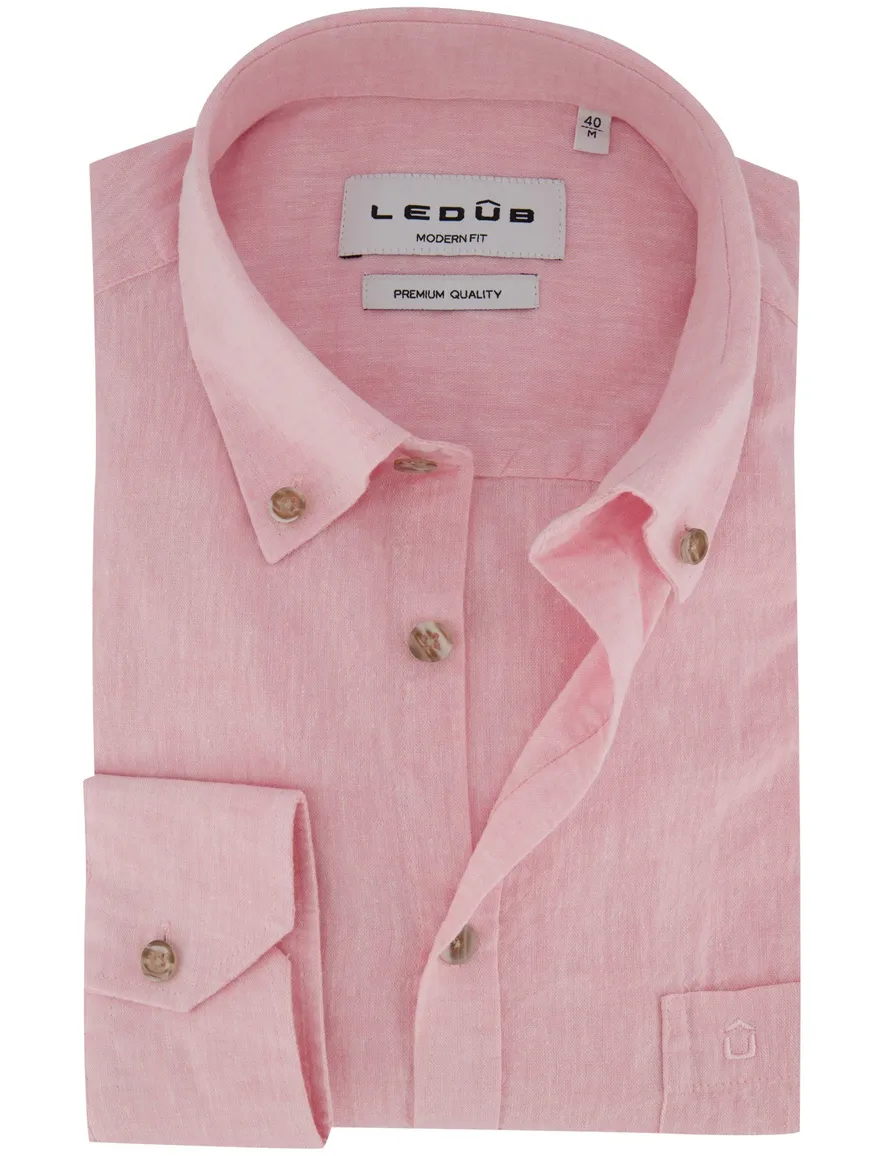 Ledub Modern fit overhemd roze linnen mouwlengte 7