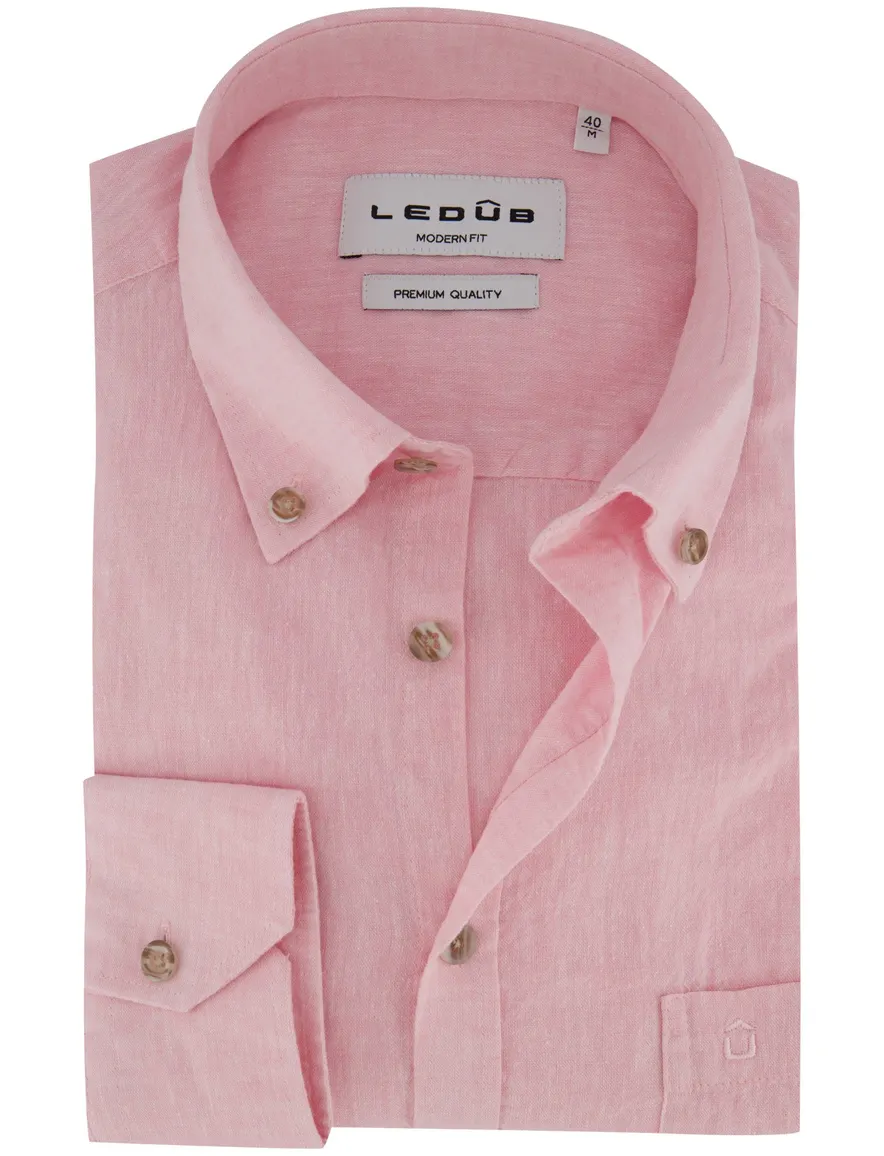 Ledub roze linnen overhemd Modern Fit met borstzak luchtig