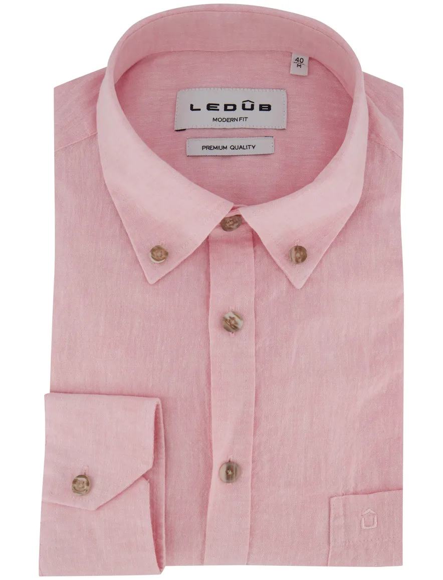Ledub Modern fit overhemd roze linnen mouwlengte 7