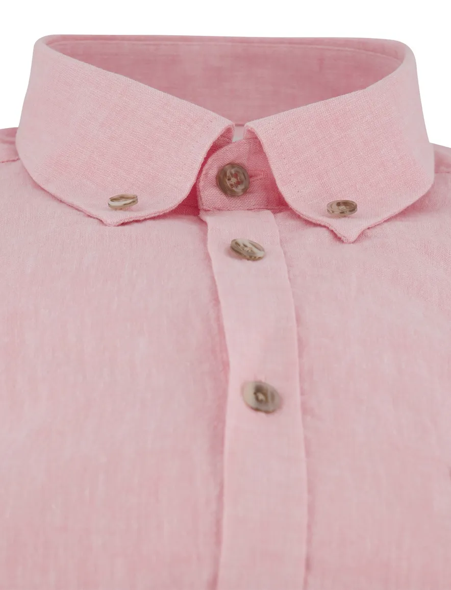 Ledub Modern fit overhemd roze linnen mouwlengte 7