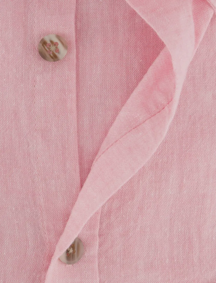 Ledub roze linnen overhemd Modern Fit met borstzak luchtig