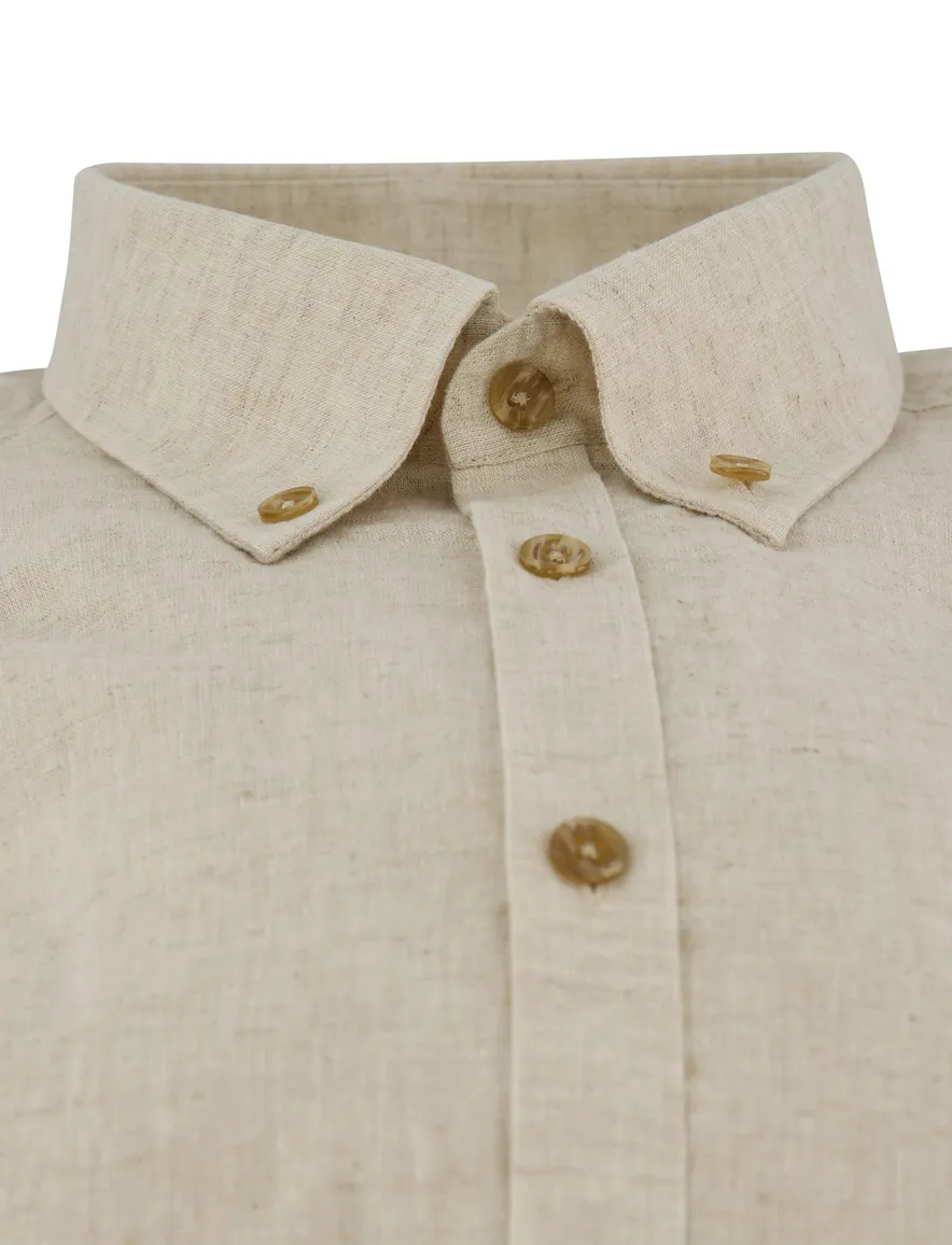 Ledub Modern fit overhemd beige linnen mouwlengte 7