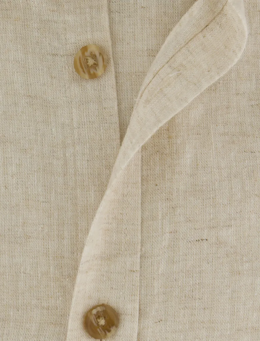 Ledub Modern fit overhemd beige linnen mouwlengte 7